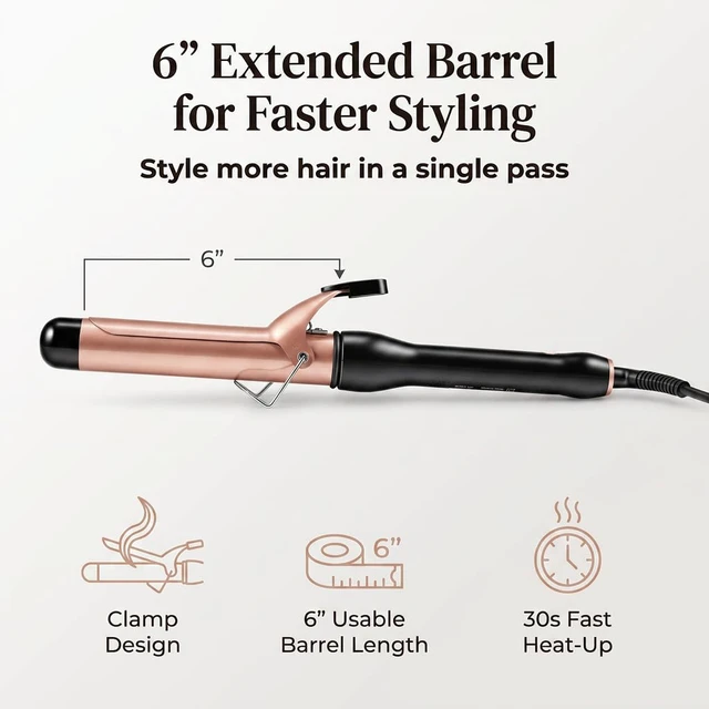 Alt view image 6 of 7 - 1.25 Inch Curling Iron, Tourmaline Ceramic Hair Curler with Clamp, 5 Heat Settings 280°F-430°F, 30s Fast Heating, Dual Voltage, 60-Min Auto Shut-Off, for Loose Curls and Soft Natural Waves
