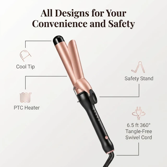 Alt view image 7 of 7 - 1.25 Inch Curling Iron, Tourmaline Ceramic Hair Curler with Clamp, 5 Heat Settings 280°F-430°F, 30s Fast Heating, Dual Voltage, 60-Min Auto Shut-Off, for Loose Curls and Soft Natural Waves
