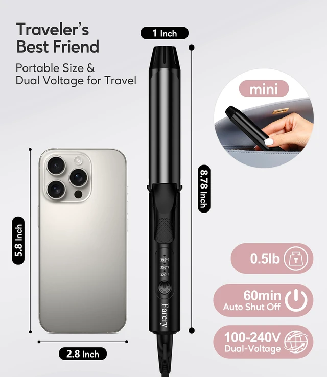 Alt view image 2 of 7 - Mini Curling Iron 1 Inch for Travel, with 3 Adjustable Temp, Black | 100-240V Dual Voltage, Auto-Off, Fast Heat, Lightweight Ceramic Small Curling Iron, Keratin Argan Oil Infuse, with StorageBag