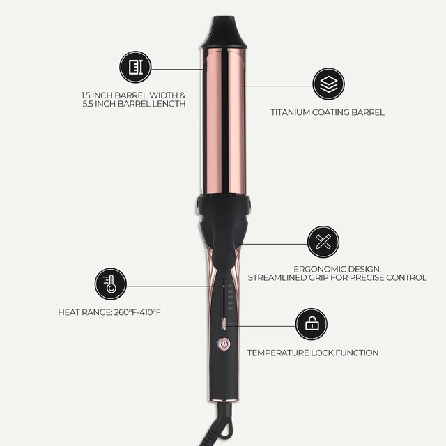 Alt view image 2 of 7 - 1.5 Inch Titanium Curling Iron, Hair Curler for Long-Lasting Curls | 5 Temperature Settings, Dual Voltage 110-240V, Fast Heating, Smooth Styling, For All Hair Types