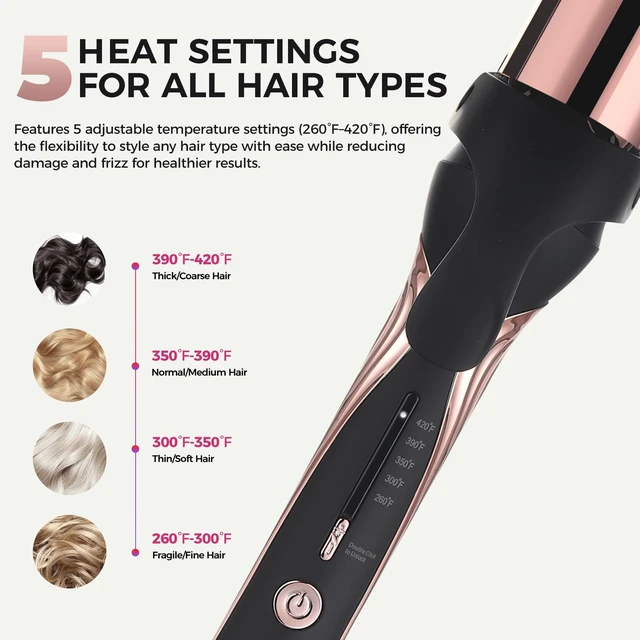 Alt view image 4 of 7 - 1.5 Inch Titanium Curling Iron, Hair Curler for Long-Lasting Curls | 5 Temperature Settings, Dual Voltage 110-240V, Fast Heating, Smooth Styling, For All Hair Types