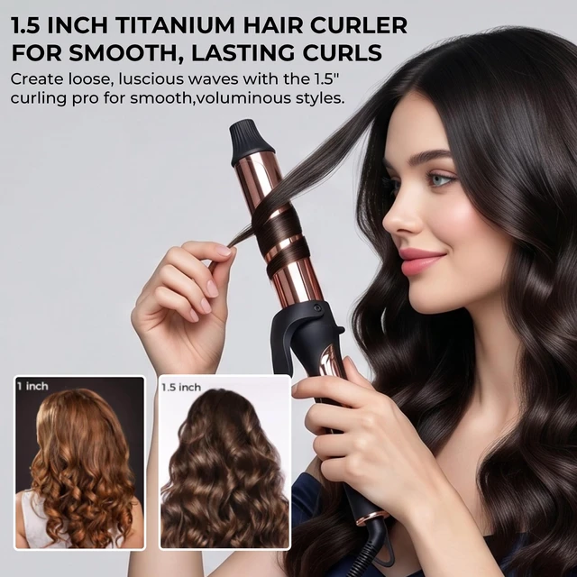 Alt view image 5 of 7 - 1.5 Inch Titanium Curling Iron, Hair Curler for Long-Lasting Curls | 5 Temperature Settings, Dual Voltage 110-240V, Fast Heating, Smooth Styling, For All Hair Types