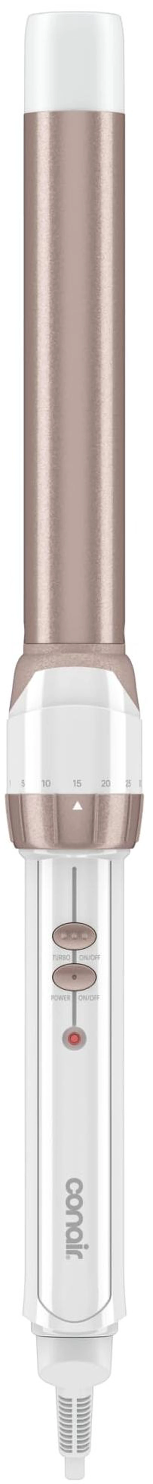 Main image of Curling Iron, Double-Ceramic, Clamp-Free, 1", White/Rose Gold | Hair curler curling wand with instant heat-up and 30 heat settings to 400°F to create crease-free waves on short to long hair