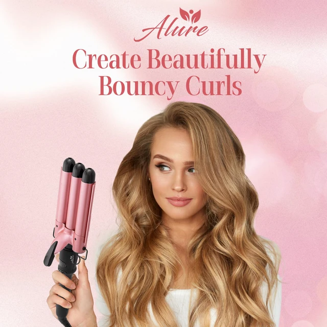 Alt view image 6 of 6 - Three Barrel Curling Iron Wand, 1 Inch Ceramic Tourmaline Hair Waver | LCD Temperature Display, 1-Inch Triple Barrels, Dual Voltage Crimping Hair Styling Curler, Travel Ready (Rose Gold)