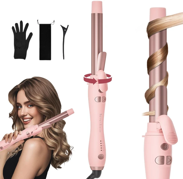 Main image of Extra-Long Barrel Rotating Curling Iron with Short Clamp, Automatic Curling Iron 1 Inch Creates Loose Curls for Medium and Long Hair, High Heat 410°F, Instant Heat up, Double Ceramic, Dual Voltage