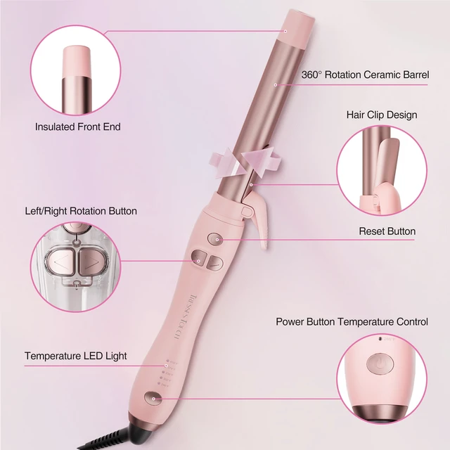 Alt view image 7 of 7 - Extra-Long Barrel Rotating Curling Iron with Short Clamp, Automatic Curling Iron 1 Inch Creates Loose Curls for Medium and Long Hair, High Heat 410°F, Instant Heat up, Double Ceramic, Dual Voltage