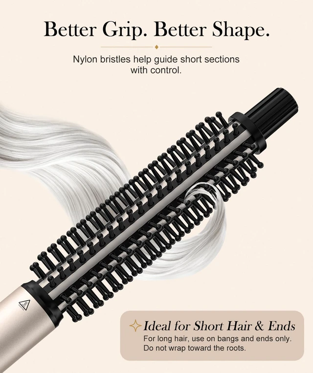 Alt view image 2 of 7 - Thermal Brush for Short Hair, 3/4 Inch Ceramic Curling Brush | 30s Heat-Up Ceramic Tourmaline Brush, 3 LED Settings 390-430°F, Dual Voltage 120-240V, Cool Tip for Bobs, Pixies and Bangs