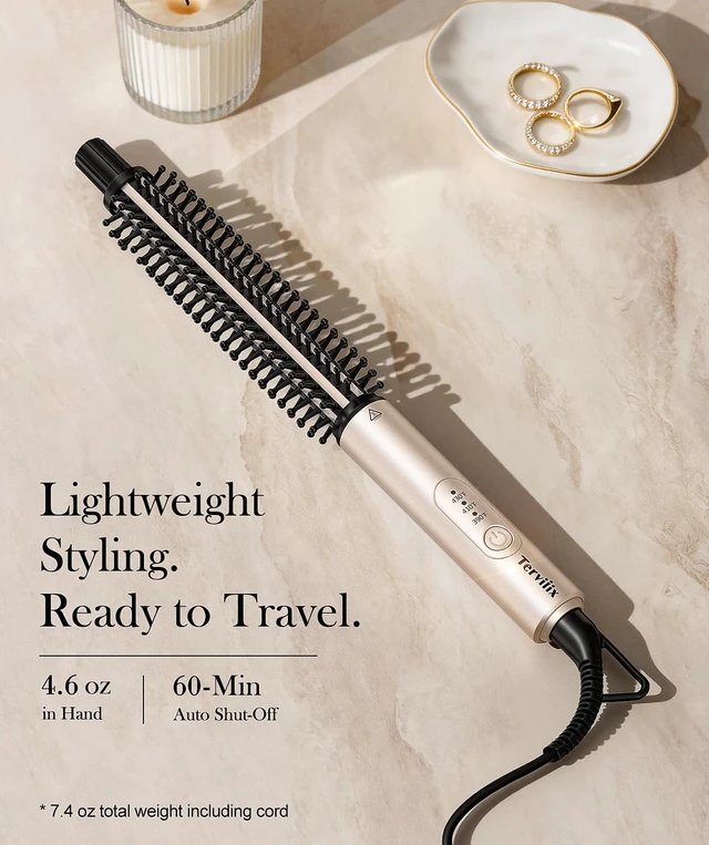 Alt view image 5 of 7 - Thermal Brush for Short Hair, 3/4 Inch Ceramic Curling Brush | 30s Heat-Up Ceramic Tourmaline Brush, 3 LED Settings 390-430°F, Dual Voltage 120-240V, Cool Tip for Bobs, Pixies and Bangs