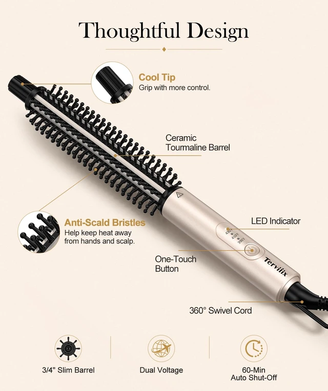 Alt view image 7 of 7 - Thermal Brush for Short Hair, 3/4 Inch Ceramic Curling Brush | 30s Heat-Up Ceramic Tourmaline Brush, 3 LED Settings 390-430°F, Dual Voltage 120-240V, Cool Tip for Bobs, Pixies and Bangs
