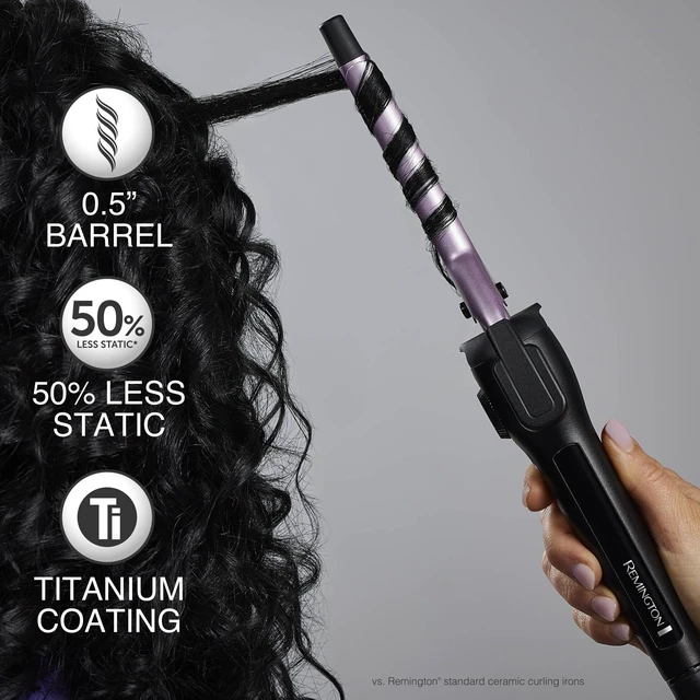 Alt view image 2 of 7 - Anti-Static ½-Inch Clipped Curling Iron with Titanium Protection, Fast Heat-Up, Ceramic Barrel for Tight Ringlet Curls & Natural Curl Definition, Auto Shut-Off