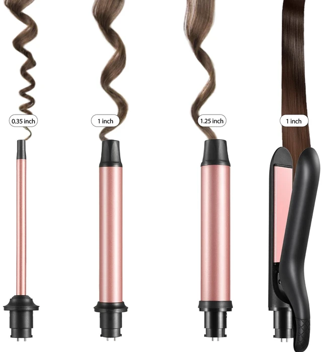 Alt view image 4 of 7 - 4 in 1 Curling Iron with Interchangeable Ceramic Barrels (0.35"-1.25"), Curling Wand Set with Flat Iron Hair Straightener, Dual Voltage Hair Curler, 2 Temps Fast Heat Hair Waver Curler