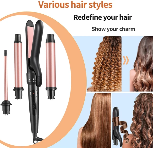 Alt view image 7 of 7 - 4 in 1 Curling Iron with Interchangeable Ceramic Barrels (0.35"-1.25"), Curling Wand Set with Flat Iron Hair Straightener, Dual Voltage Hair Curler, 2 Temps Fast Heat Hair Waver Curler