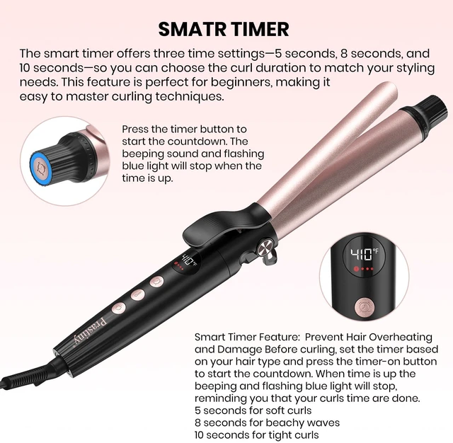 Alt view image 3 of 7 - 1.25 Inch Dual Voltage Curling Iron, Travel Curler for All Hair Types | LCD Heat Control with Smart Timer, Home & Travel, Heats Up to 410°F, 60-Min Auto Shut-Off, SGS Certified-Beginners & Stylists