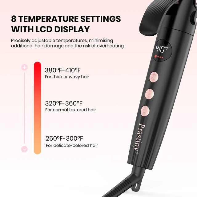 Alt view image 4 of 7 - 1.25 Inch Dual Voltage Curling Iron, Travel Curler for All Hair Types | LCD Heat Control with Smart Timer, Home & Travel, Heats Up to 410°F, 60-Min Auto Shut-Off, SGS Certified-Beginners & Stylists