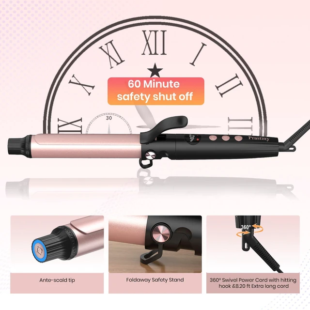 Alt view image 6 of 7 - 1.25 Inch Dual Voltage Curling Iron, Travel Curler for All Hair Types | LCD Heat Control with Smart Timer, Home & Travel, Heats Up to 410°F, 60-Min Auto Shut-Off, SGS Certified-Beginners & Stylists