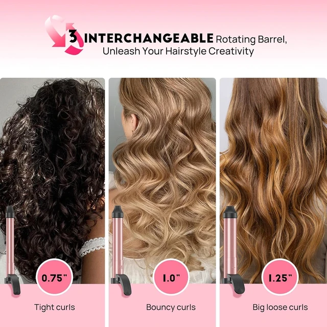 Alt view image 2 of 7 - Automatic Curling Iron 1 Inch with 3-in-1 Interchangeable Barrels, Anti-Tangle Beach Waves Hair Curler Pro