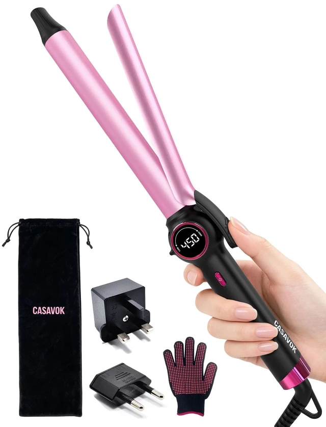 Main image of 1 Inch Long Barrel Curling Iron,Extended Ceramic Long Barrel,Dual Voltage | 1 Inch Travel Curling Iron for Long Hair,110~240V for Worldwide,European Plug Adapter,14 Temp Settings,Heat-resistant gloves