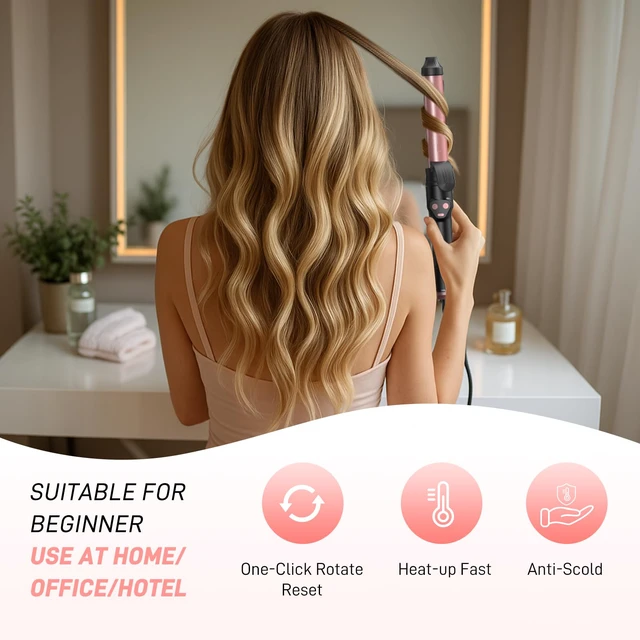 Alt view image 3 of 7 - Automatic Curling Iron 1 Inch with 3-in-1 Interchangeable Barrels, Anti-Tangle Beach Waves Hair Curler Pro