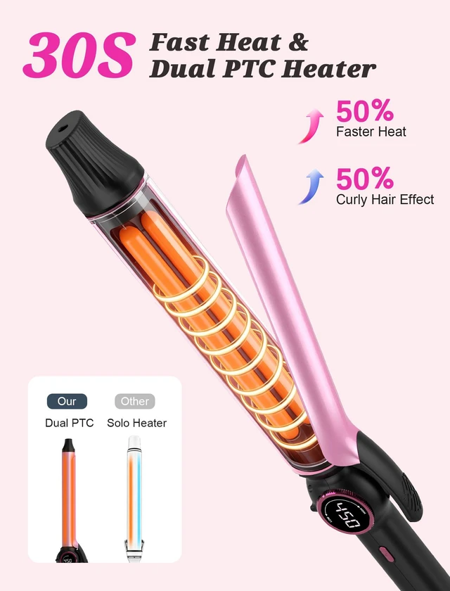 Alt view image 4 of 7 - 1 Inch Long Barrel Curling Iron,Extended Ceramic Long Barrel,Dual Voltage | 1 Inch Travel Curling Iron for Long Hair,110~240V for Worldwide,European Plug Adapter,14 Temp Settings,Heat-resistant gloves