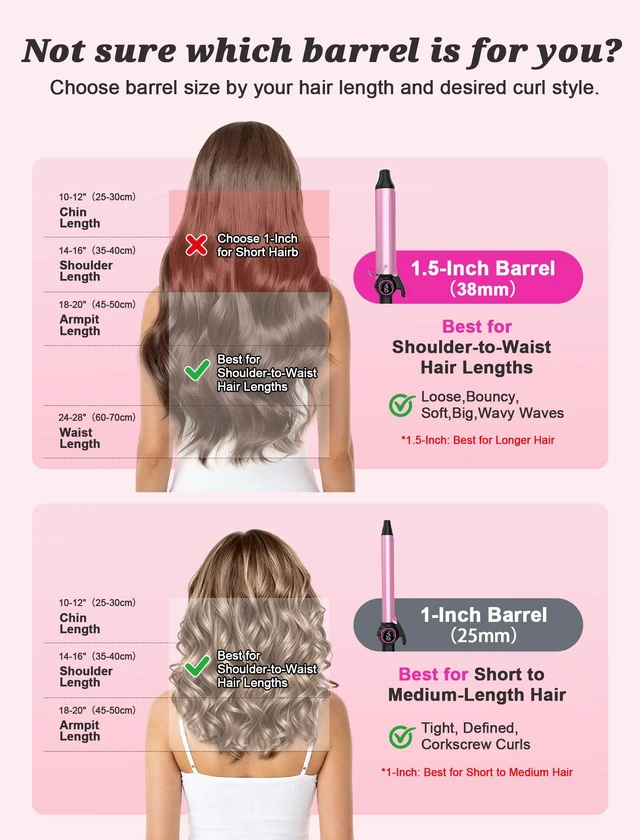 Alt view image 5 of 7 - 1 Inch Long Barrel Curling Iron,Extended Ceramic Long Barrel,Dual Voltage | 1 Inch Travel Curling Iron for Long Hair,110~240V for Worldwide,European Plug Adapter,14 Temp Settings,Heat-resistant gloves