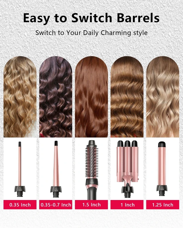 Alt view image 2 of 7 - 5-in-1 Curling Iron Set Curling Wand Hair Styling Tools | 3 Ceramic Curling Barrels (0.35"-1.25")&Thermal Brush &Triple Barrel Crimper,Dual Voltage Hair Curler,Gifts for Women