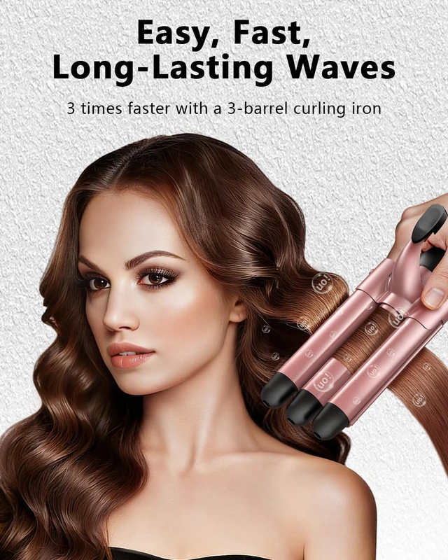 Alt view image 4 of 7 - 5-in-1 Curling Iron Set Curling Wand Hair Styling Tools | 3 Ceramic Curling Barrels (0.35"-1.25")&Thermal Brush &Triple Barrel Crimper,Dual Voltage Hair Curler,Gifts for Women