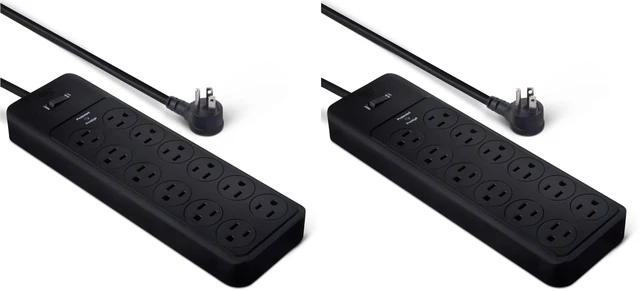 Main image of 12-Outlet Surge Protector Power Strip, 4000 Joules, 8ft Extension Cord, Rectangle, for Home, Office, Gaming Room, Black (Pack of 2)