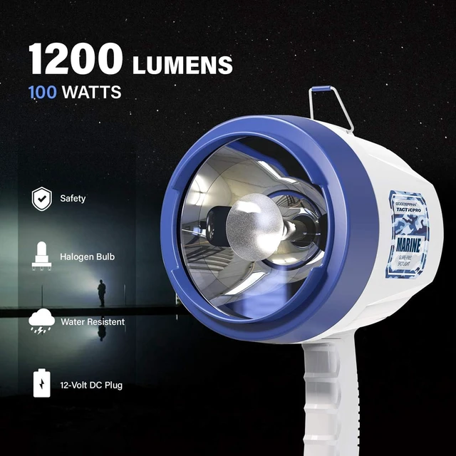 Alt view image 2 of 6 - Marine Spotlight Corded Handheld Corded Spot Lights for Boats 12 Volt DC Glare-Free Halogen Spotlight 9924-H202-01