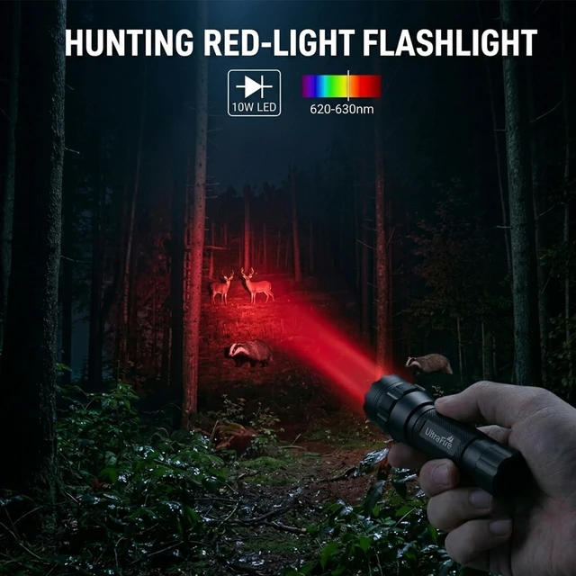 Alt view image 3 of 7 - 620nm-630nm Tactical Red Light Flashlight for Night Hunting Light | Night Observation & Coyote Predator Red LED Hunting Light