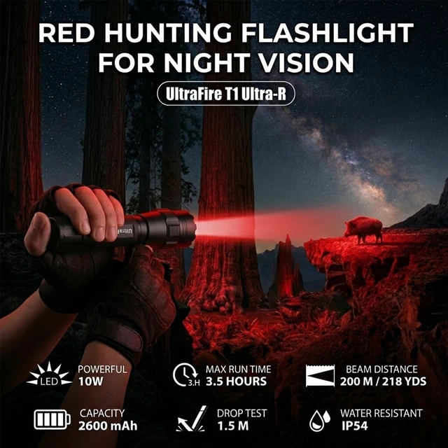 Alt view image 2 of 7 - 620nm-630nm Tactical Red Light Flashlight for Night Hunting Light | Night Observation & Coyote Predator Red LED Hunting Light
