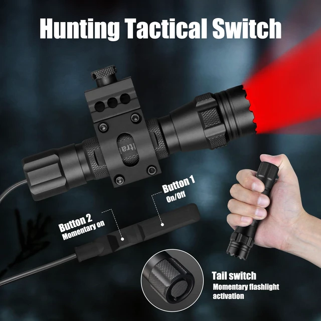 Alt view image 6 of 7 - 620nm-630nm Tactical Red Light Flashlight for Night Hunting Light | Night Observation & Coyote Predator Red LED Hunting Light