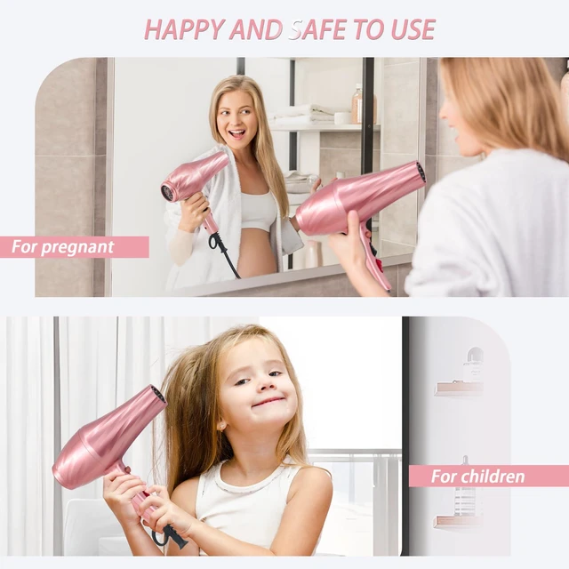 Alt view image 6 of 7 - Ionic Hair Dryer,2400W Negative Ion Low Noise Hair Dryer Professional Fast Drying Hair Dryers with 2 Speeds, 3 Heat Settings, Cooling Button,with Diffuser for Curly and Straight HairSakura Pink