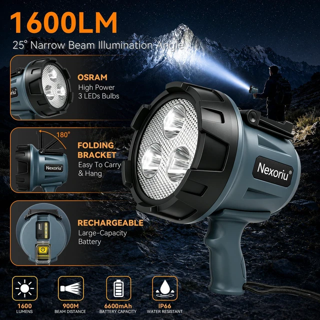 Alt view image 2 of 7 - Rechargeable Spotlight with Stand Super Bright Hands Free Flashligh | Heavy Duty Marine Boat Searchlight for Storm Power Outage
