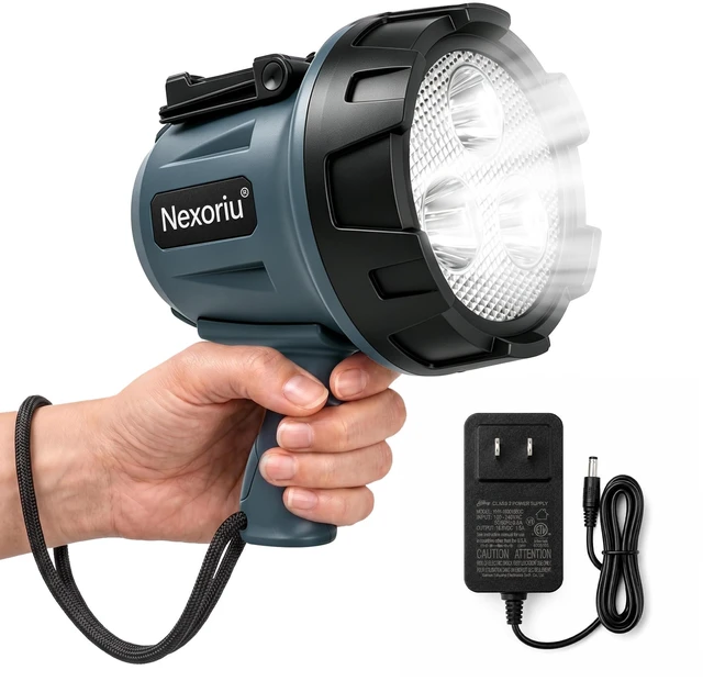 Main image of Rechargeable Spotlight with Stand Super Bright Hands Free Flashligh | Heavy Duty Marine Boat Searchlight for Storm Power Outage