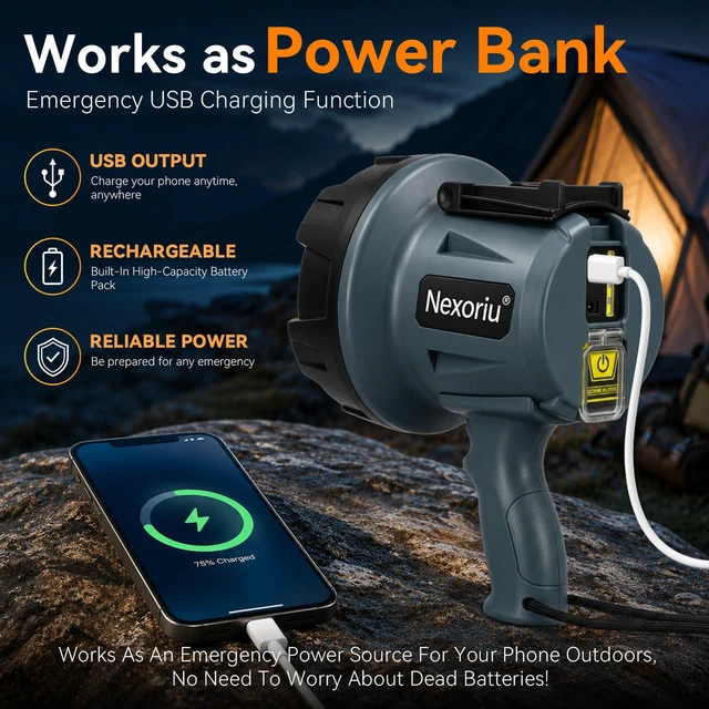 Alt view image 7 of 7 - Rechargeable Spotlight with Stand Super Bright Hands Free Flashligh | Heavy Duty Marine Boat Searchlight for Storm Power Outage