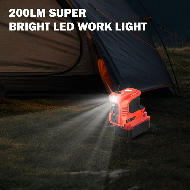 Alt view image 6 of 7 - 220W Power Inverter for Craftsman 20V V20 Battery, DC 20V to AC 110120V Converter, Portable Power Station with USB/TypeC/AC/DC 12V & LED Work Light for Camping Emergency Job Site