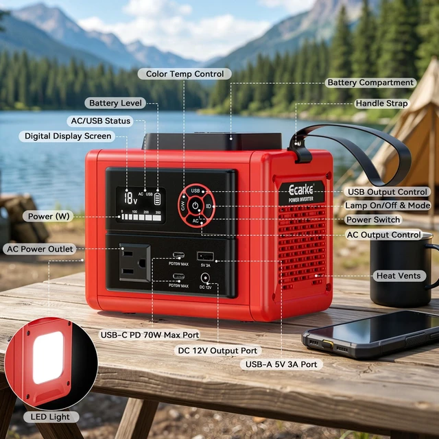 Alt view image 3 of 7 - 350W Power Inverter Compatible with Milwaukee 18V Battery(Tool Only), DC to AC 110V Power Station: 2x70W USB-C Fast Charger, AC, USB-A, 12V DC,800lm LED & Display Camping, Job Site, Emergency