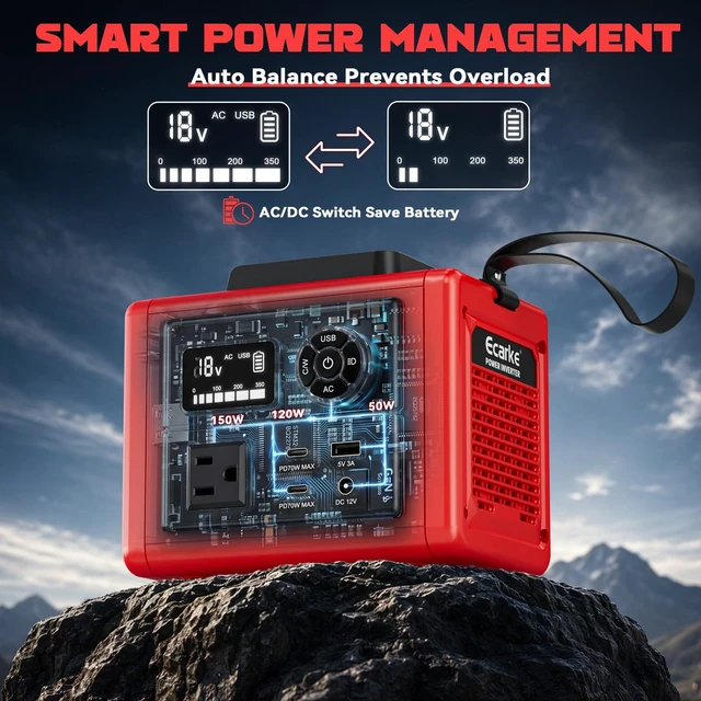 Alt view image 7 of 7 - 350W Power Inverter Compatible with Milwaukee 18V Battery(Tool Only), DC to AC 110V Power Station: 2x70W USB-C Fast Charger, AC, USB-A, 12V DC,800lm LED & Display Camping, Job Site, Emergency