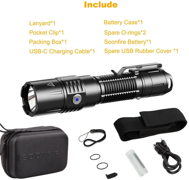 Alt view image 7 of 7 - MX75 2530 Lumen LED Tactical Flashlight Law Enforcement, 390 Yards Beam Distance USB-C Rechargeable Pocket Flashlight with Battery