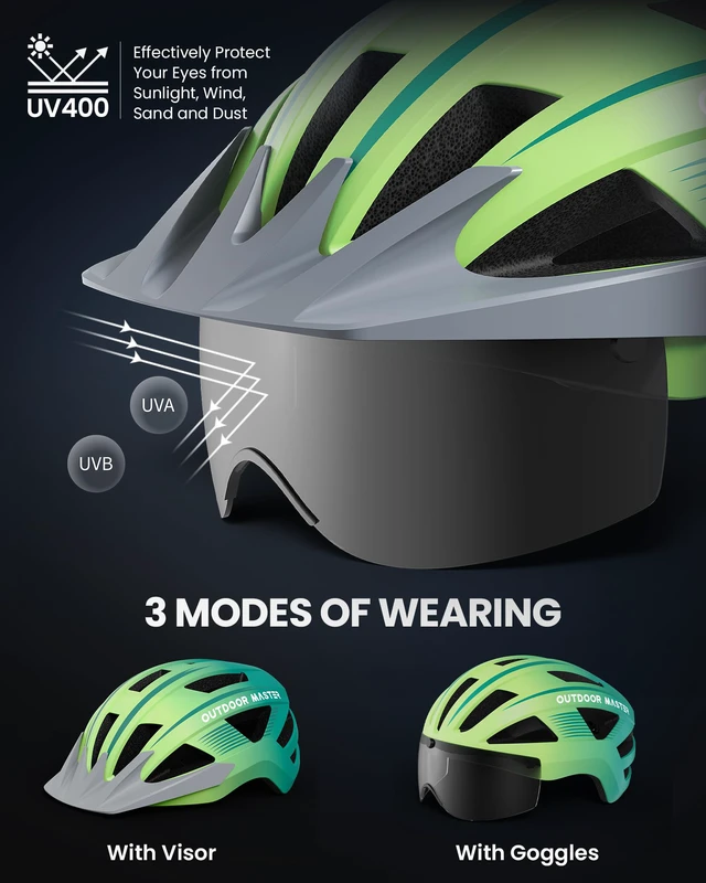 Alt view image 3 of 7 - Adult Bike Helmet LED Light & Magnetic Goggles | Rechargeable Rear LED Light, Detachable Magnetic Goggles, Removable Sun Visor, Breathable Padding, Lightweight, Fit Well