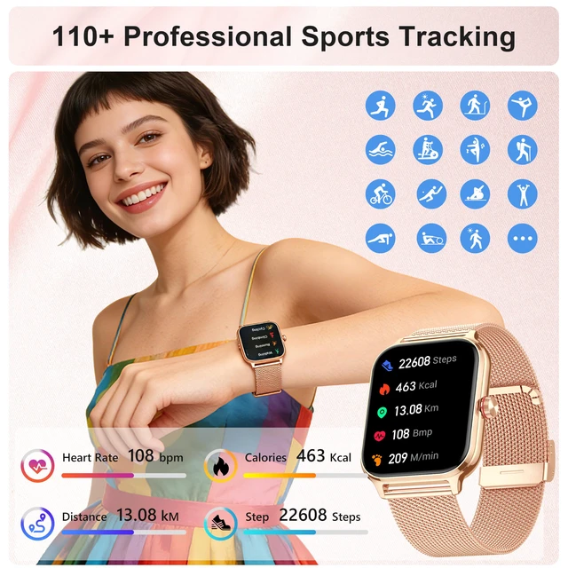 Alt view image 5 of 7 - Smart Watch Women Men, Answer/Make Call, 1.96'' Fitness Tracker with Blood Pressure, HR, Sleep Monitor, 110+ Sport Modes Reloj Inteligente para Mujer Smartwatch Compatible with iPhone/Samsung/Android