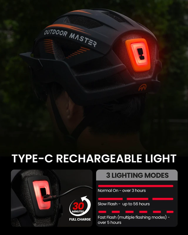 Alt view image 5 of 7 - Adult Bike Helmet LED Light & Magnetic Goggles | Rechargeable Rear LED Light, Detachable Magnetic Goggles, Removable Sun Visor, Breathable Padding, Lightweight, Fit Well