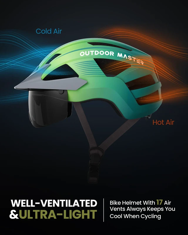 Alt view image 6 of 7 - Adult Bike Helmet LED Light & Magnetic Goggles | Rechargeable Rear LED Light, Detachable Magnetic Goggles, Removable Sun Visor, Breathable Padding, Lightweight, Fit Well