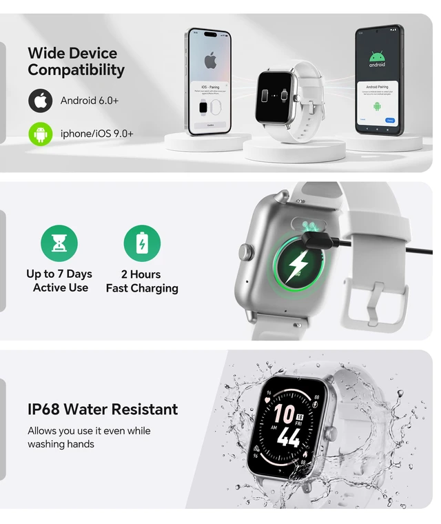 Alt view image 6 of 6 - Smart Watch for Women/Men, Bluetooth Calling, Alexa built-in, iOS Android | Fitness Tracker, Smartwatch with Heart Rate/Sleep Monitor, Waterproof, 1.8" HD Screen, Perfect Smart Gift