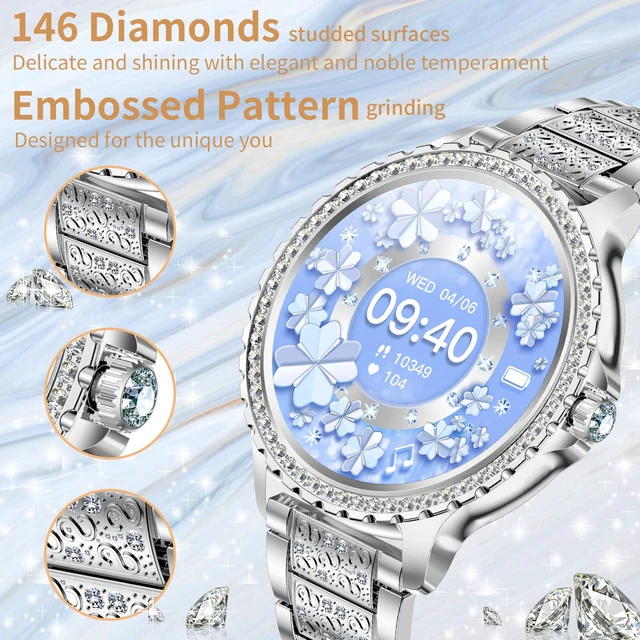 Alt view image 3 of 7 - Smart Watch for Women with Diamonds (Answer/Make Call),1.32''Full Screen Smart Watch for Android /iOS,Fitness Tracker with Heart Rate/Blood Oxygen/Sleep Monitor/AI Voice Watches for Women,3 Straps