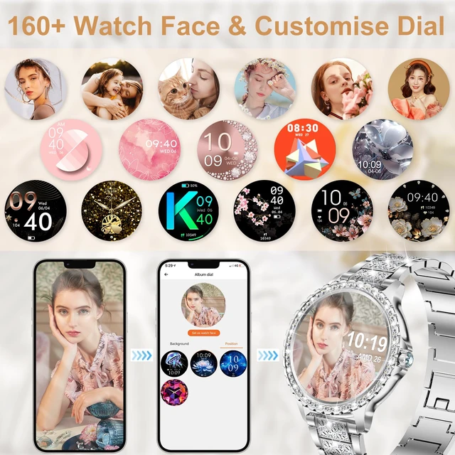 Alt view image 7 of 7 - Smart Watch for Women with Diamonds (Answer/Make Call),1.32''Full Screen Smart Watch for Android /iOS,Fitness Tracker with Heart Rate/Blood Oxygen/Sleep Monitor/AI Voice Watches for Women,3 Straps