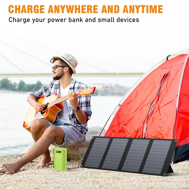 Alt view image 7 of 7 - 40W Portable Solar Panel for 100W~200W Portable Power Station | Foldable Solar Charger with 12-15V DC Output (11 Connectors) and Adjustable Kickstand, USB Port for Camping Hiking RV Trip