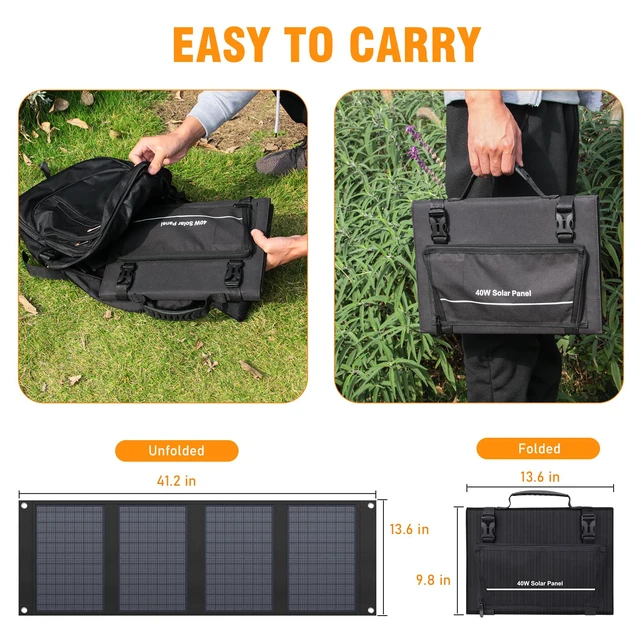 Alt view image 4 of 7 - 40W Portable Solar Panel for 100W~200W Portable Power Station | Foldable Solar Charger with 12-15V DC Output (11 Connectors) and Adjustable Kickstand, USB Port for Camping Hiking RV Trip