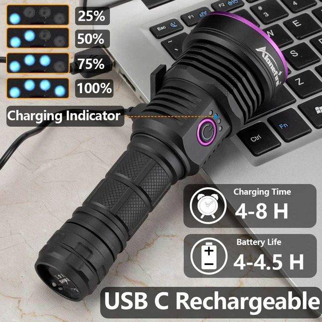 Alt view image 5 of 7 - SV43 36W 365nm UV Flashlight USB C Rechargeable Ultraviolet Black Light Woods Lamp for Pet Urine Detector, Resin Curing, Scorpion, Fishing, Leak with UV Protective Glasses, Battery