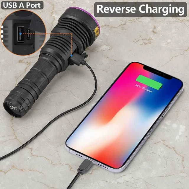 Alt view image 6 of 7 - SV43 36W 365nm UV Flashlight USB C Rechargeable Ultraviolet Black Light Woods Lamp for Pet Urine Detector, Resin Curing, Scorpion, Fishing, Leak with UV Protective Glasses, Battery